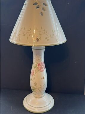 Lenox Cream Table Lamp with Pink Floral and Green Leaf Motif
